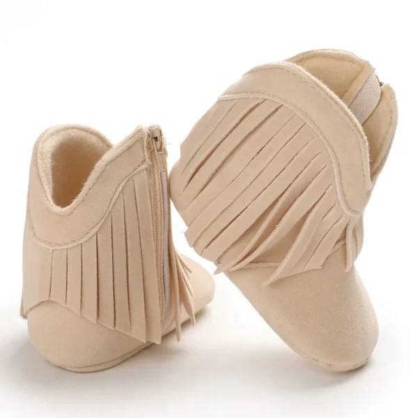 Yibubu Baby Girls Fringe Trim Sweet Western Boots Tassels Warm High Top Boots, Non-slip Soft Thick Crib Baby Shoes 3