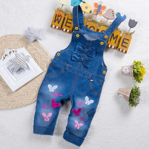 IENENS Baby Girls Overalls Kids Trousers Denim Dungarees Embroidery Butterfly Pants Toddler Infant Jumpsuit 0-4 Years Clothes 1