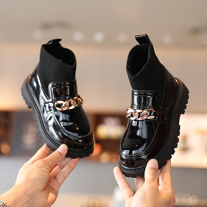 Girls Leather Boots Metal Chains Flying Woven Stitching Princess Boots Kids Leather Soft Sole Boots Children Socks Boots Fashion 1 Girls Leather Boots Metal Chains Flying Woven Stitching Princess Boots Kids Leather Soft Sole Boots Children Socks Boots Fashion 1
