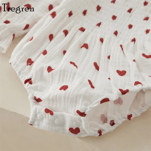 Tregren Infant Baby Girls Valentine's Day Romper Heart Print Long Sleeve Boat Neck Jumpsuits Spring Fall Bodysuits with Headband 6