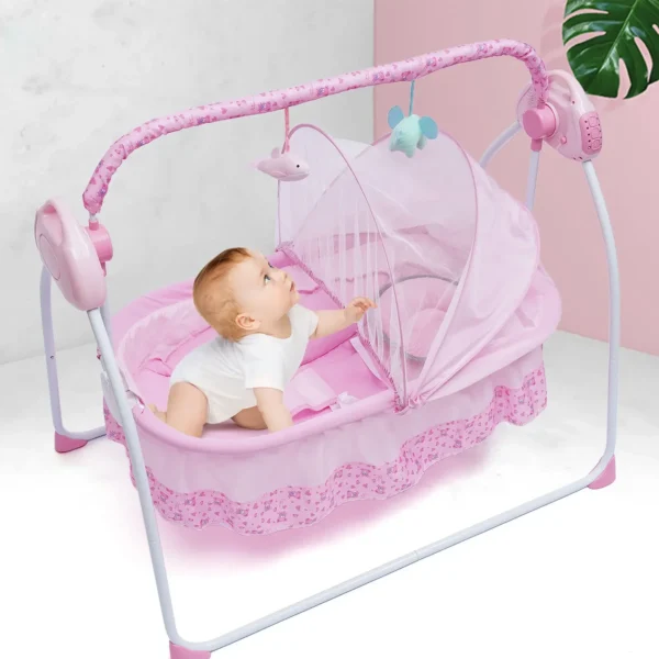 Electric Baby Crib Cradle Infant Bed Sleeping Auto-Swing Rocking Chair Bassinet For Babies 0-18 Months Pink 3