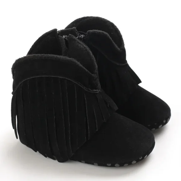 Yibubu Baby Girls Fringe Trim Sweet Western Boots Tassels Warm High Top Boots, Non-slip Soft Thick Crib Baby Shoes 4