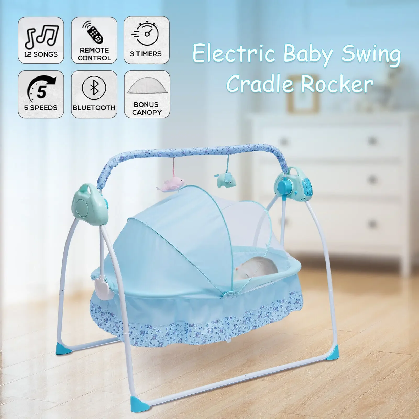 Portable Electric Swing Baby Crib Cradle Auto Bassinet Infant Music Swing Sleeping Bed With Remote Control Bluetooth 3 Portable Electric Swing Baby Crib Cradle Auto Bassinet Infant Music Swing Sleeping Bed With Remote Control Bluetooth 3