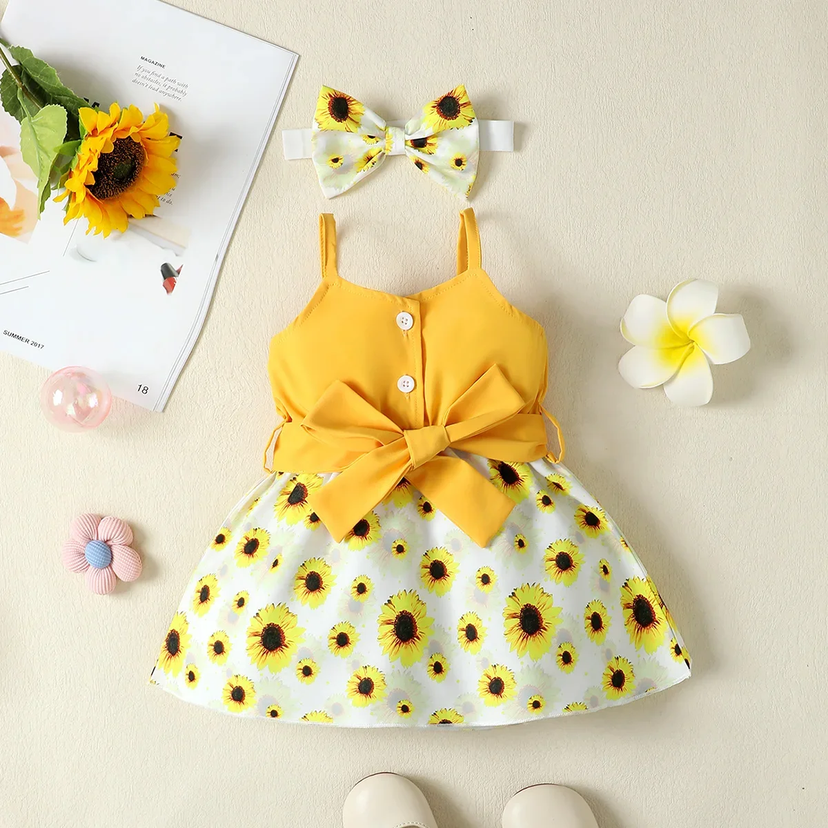 Summer Dress for Kids 0-24 Months Style Fashion Belt Sunflower Print Dress Princess Formal Splicing of Straps Dresses 1 Summer Dress for Kids 0-24 Months Style Fashion Belt Sunflower Print Dress Princess Formal Splicing of Straps Dresses 1
