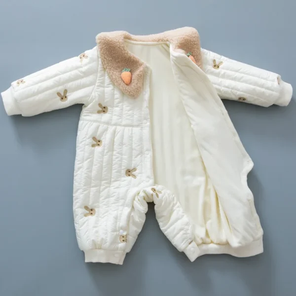 Baby Clothes Newborn Rompers 2024 Winter Cotton-padded Infant Girls Jumpsuit Toddler Embroidered Bunny Turn Down Collar Outwear 4