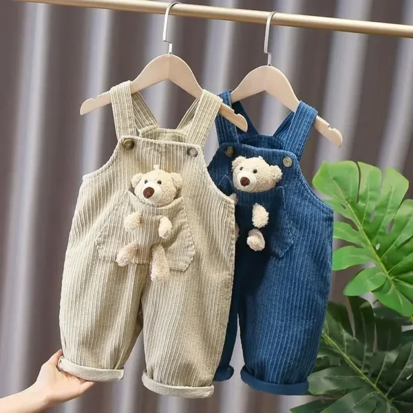 1-4Y Children's Bear Corduroy Kids Overalls Spring Autumn Clothes Toddler Overalls Boys Girls Casual Pants Baby Girl Jumpsuit 1