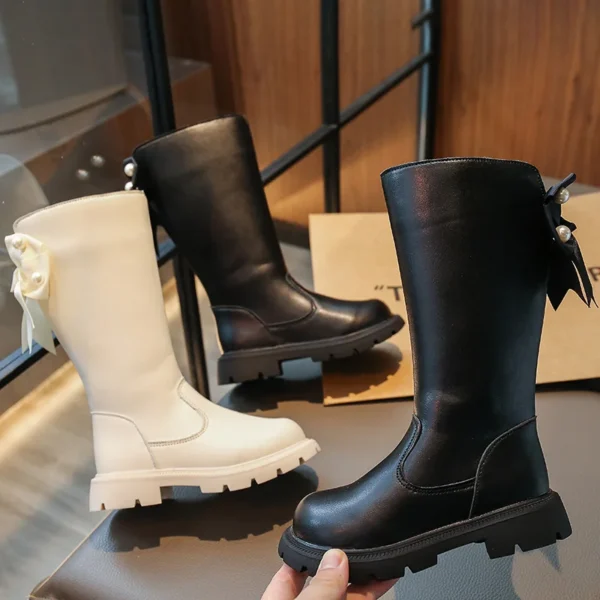 Kids Shoes for Girl Children Shoes Kids Boots Autumn Winter Fashion High Top Student Shoes Girls Sneakers Winter Boots with Bow 3