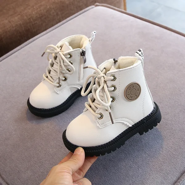 2023 British Spring Autumn Winter Children Boots Boys Girls Leather Boots Plush Waterproof Non-slip Warm Kids Boots Shoes 3